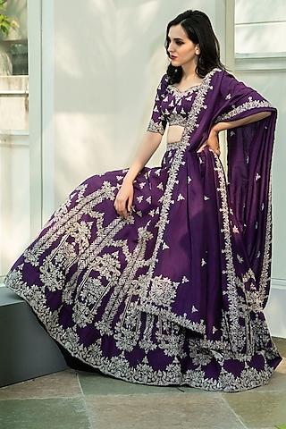 purple hand embroidered lehenga set