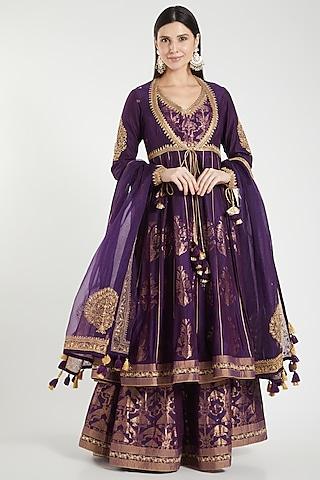 purple handloom chanderi anarkali set