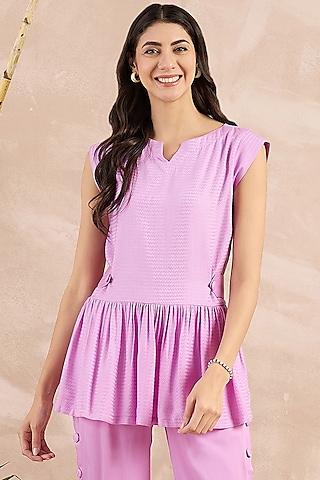 purple herringbone peplum silhouette top