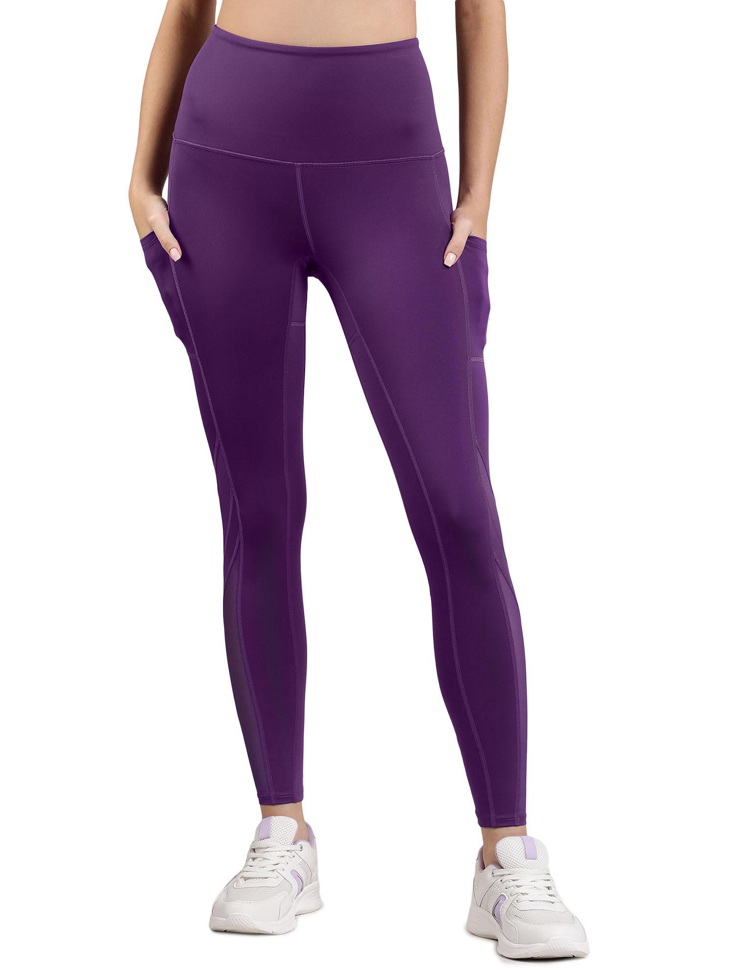 purple high rise ankle length energize panelled tights