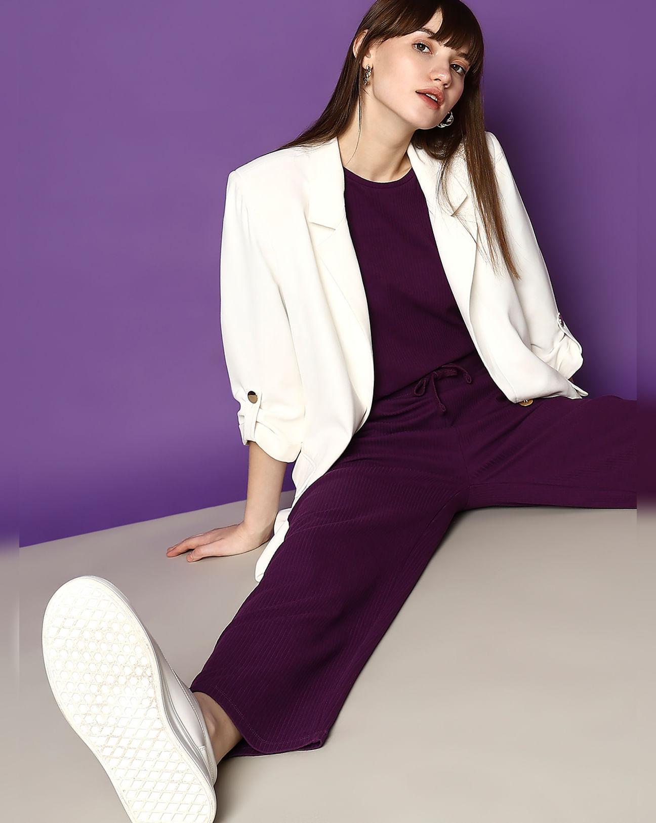 purple high rise knitted pants