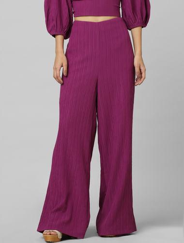 purple high rise textured wide leg pants