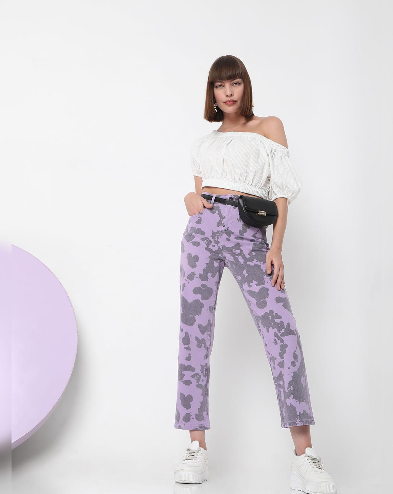 purple high waist printed jeans