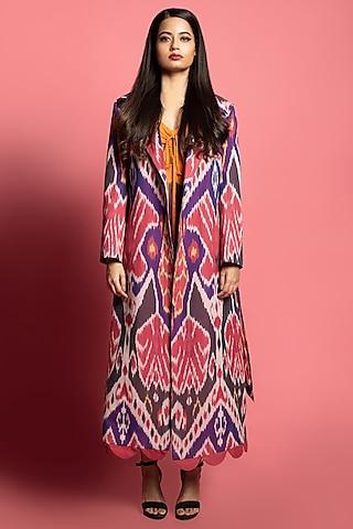 purple ikat printed jacket with inner