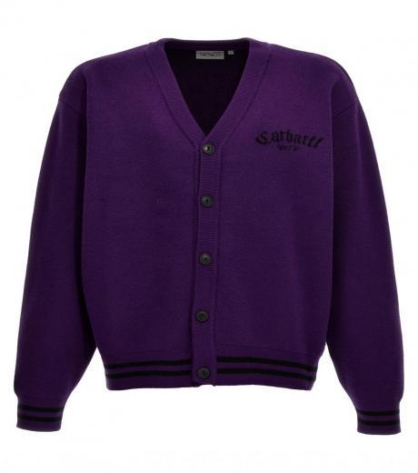 purple jacquard logo cardigan