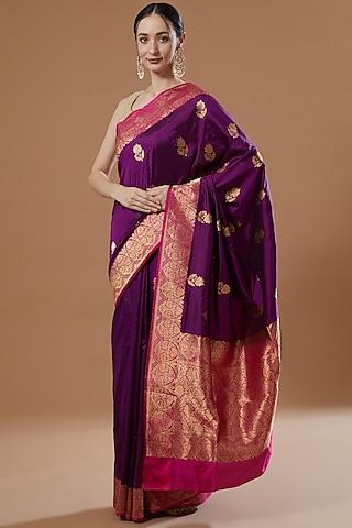 purple katan silk saree set