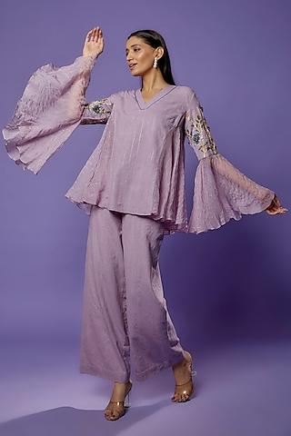 purple khadi embroidered tunic set