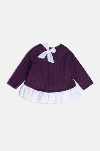 purple knitted casual full sleeves round neck girls regular fit top