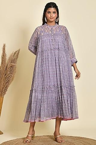 purple kota doriya printed tiered dress