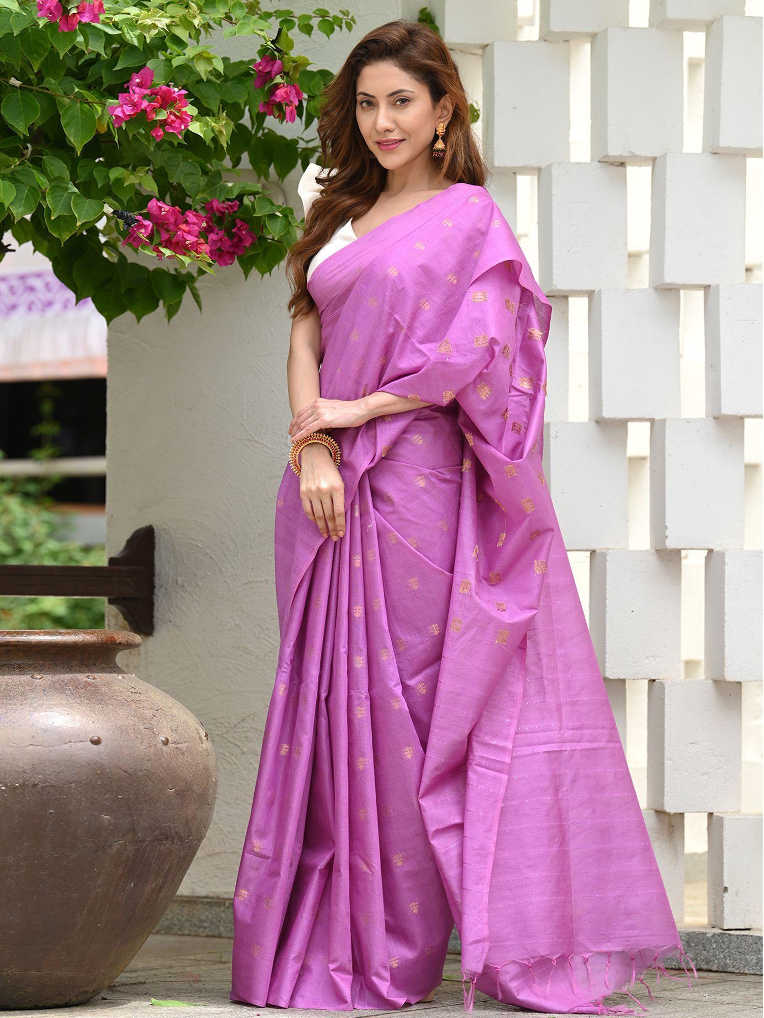 purple kota viscose silk saree with unstitched blouse