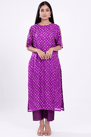 purple kurta set in chanderi