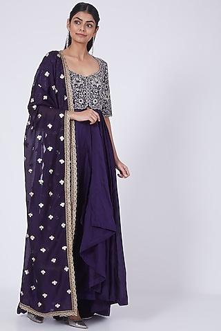 purple kurta set with embroidery