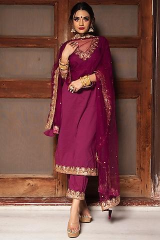 purple kurta set with gota work