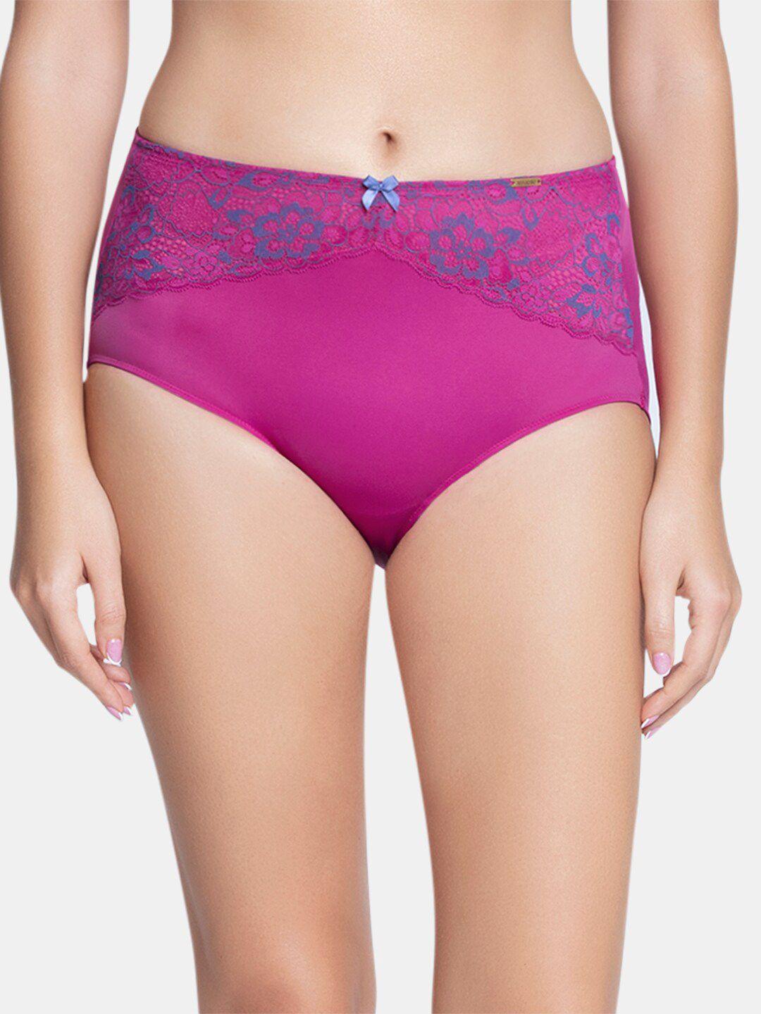 purple lace full coverage high rise seamed full brief panty - pan87301