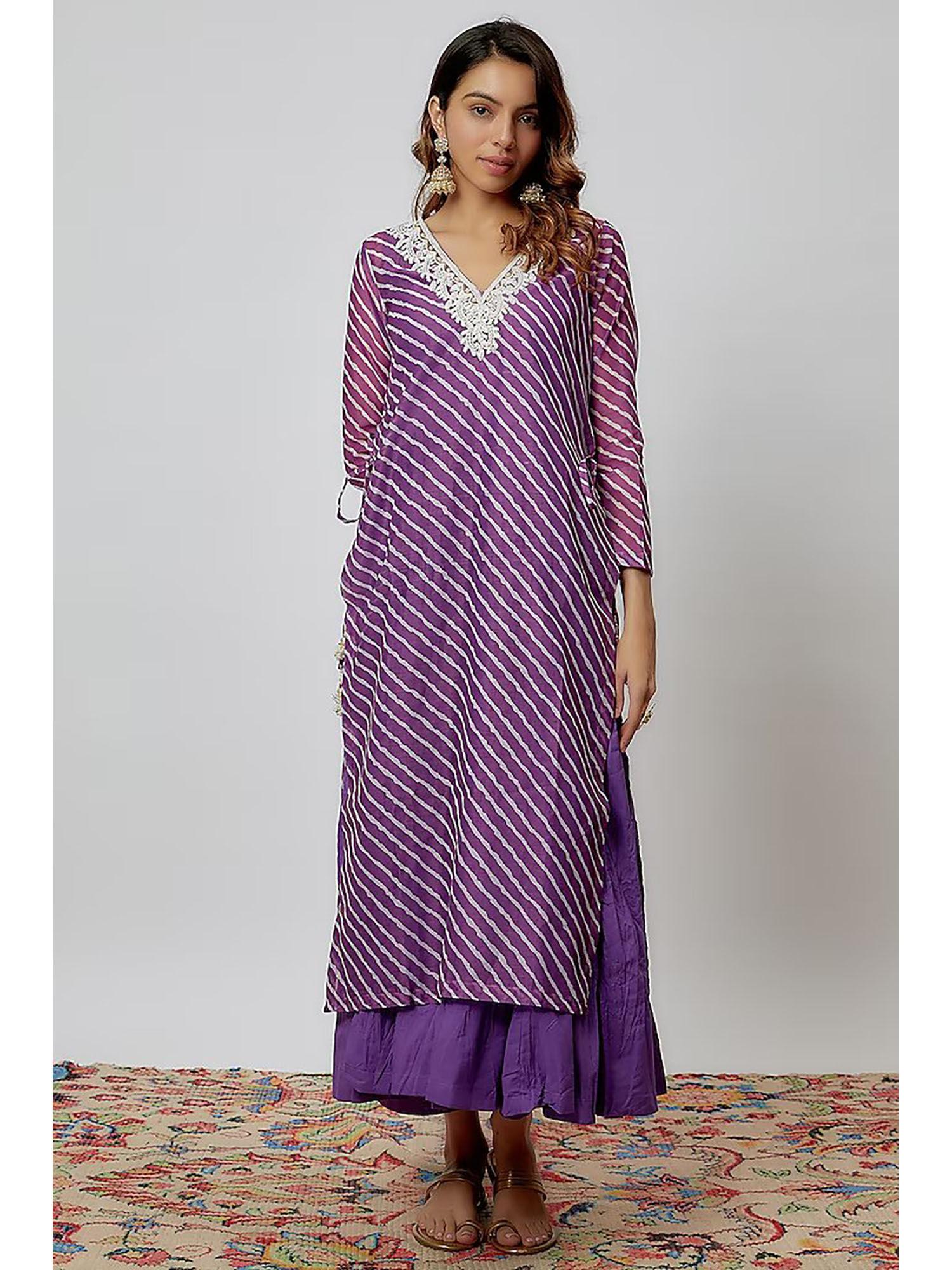 purple lahariya printed chanderi kurta (set of 2)