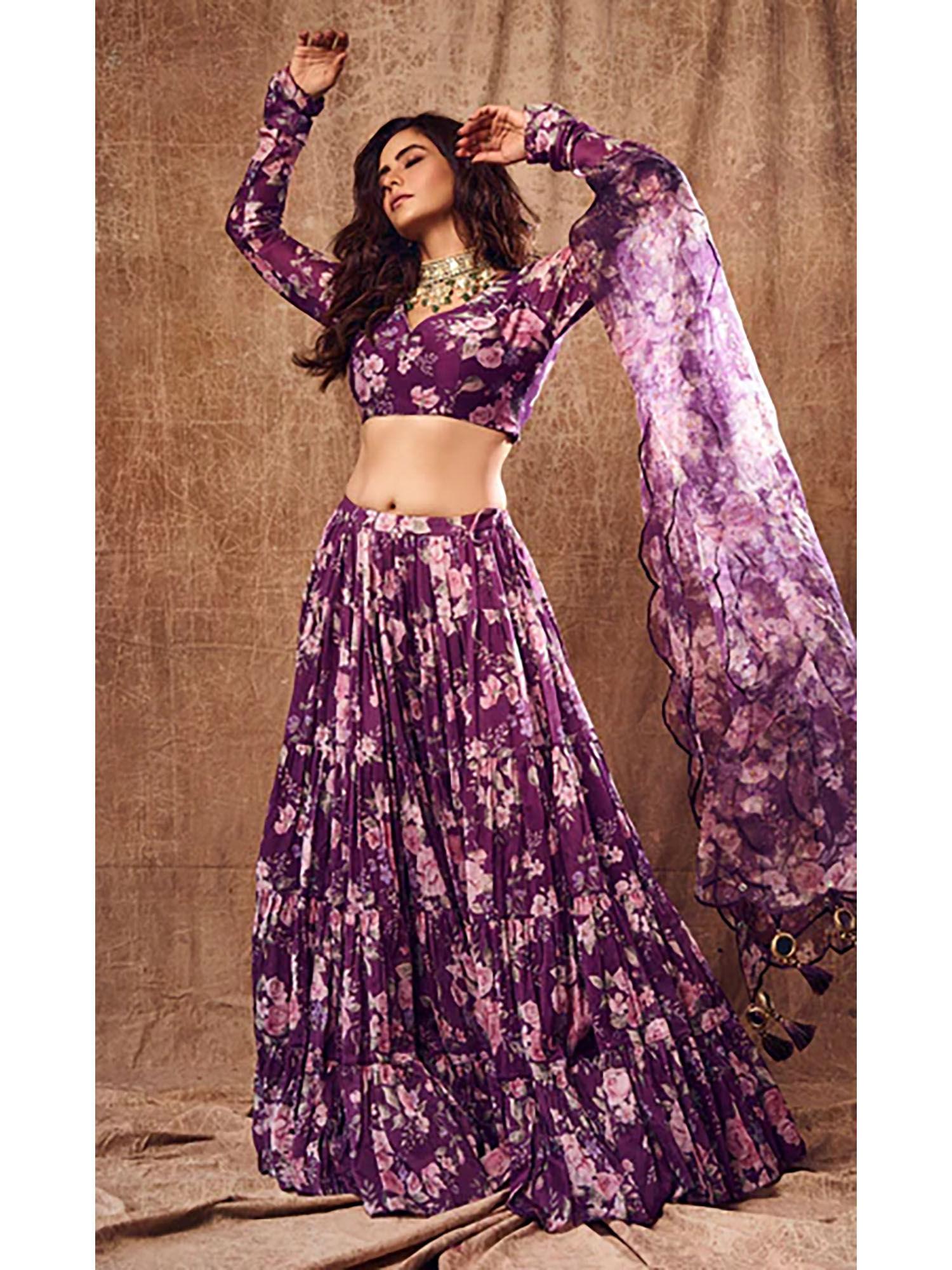 purple lehenga with blouse and dupatta (set of 3)