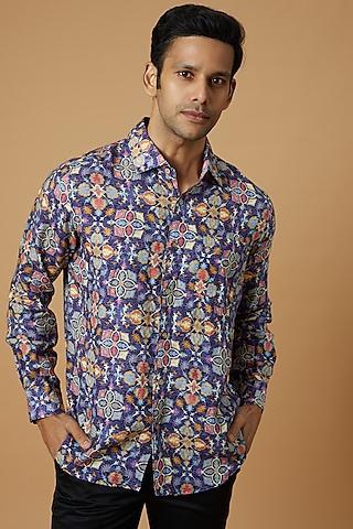 purple linen digital printed shirt