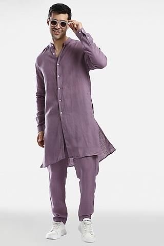 purple linen kurta set