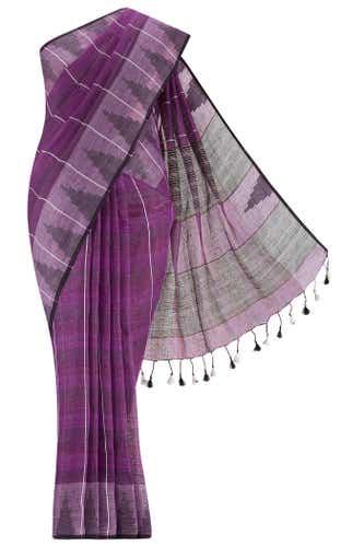 purple linen saree
