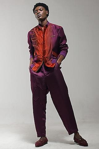 purple linen silk embroidered trousers
