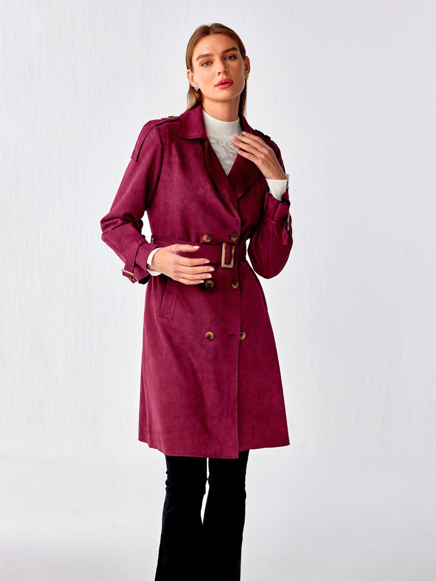 purple long suede coat with belt (set of 2)