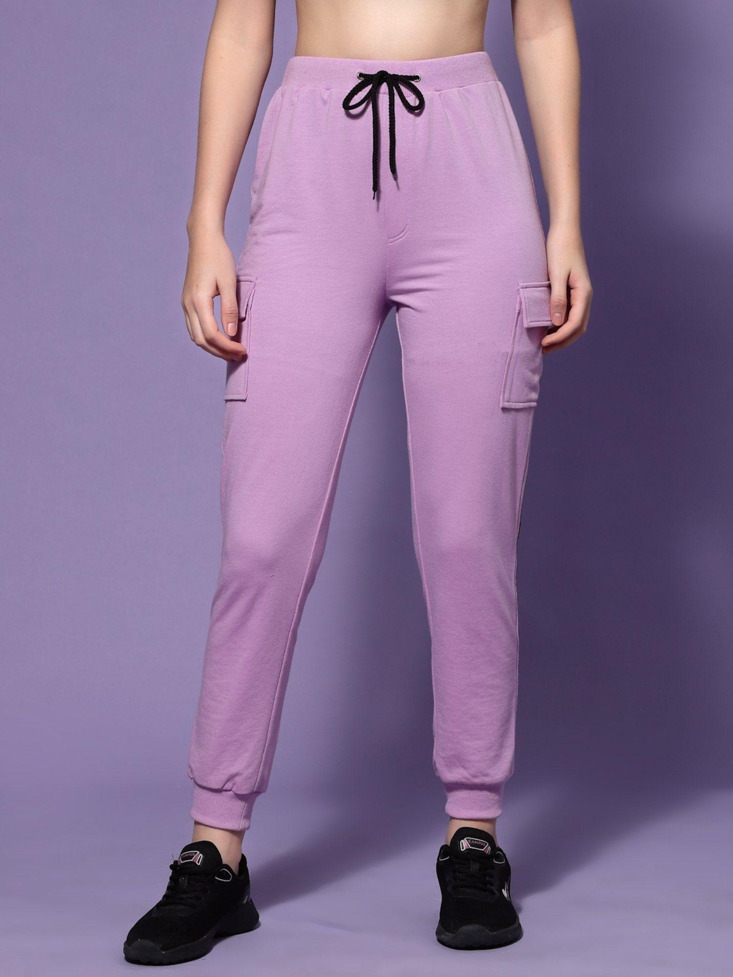 purple loose fit flap pocket joggers