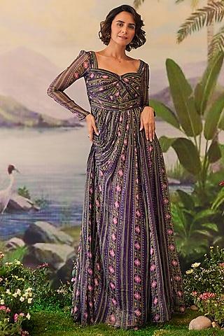 purple lurex chiffon maxi dress