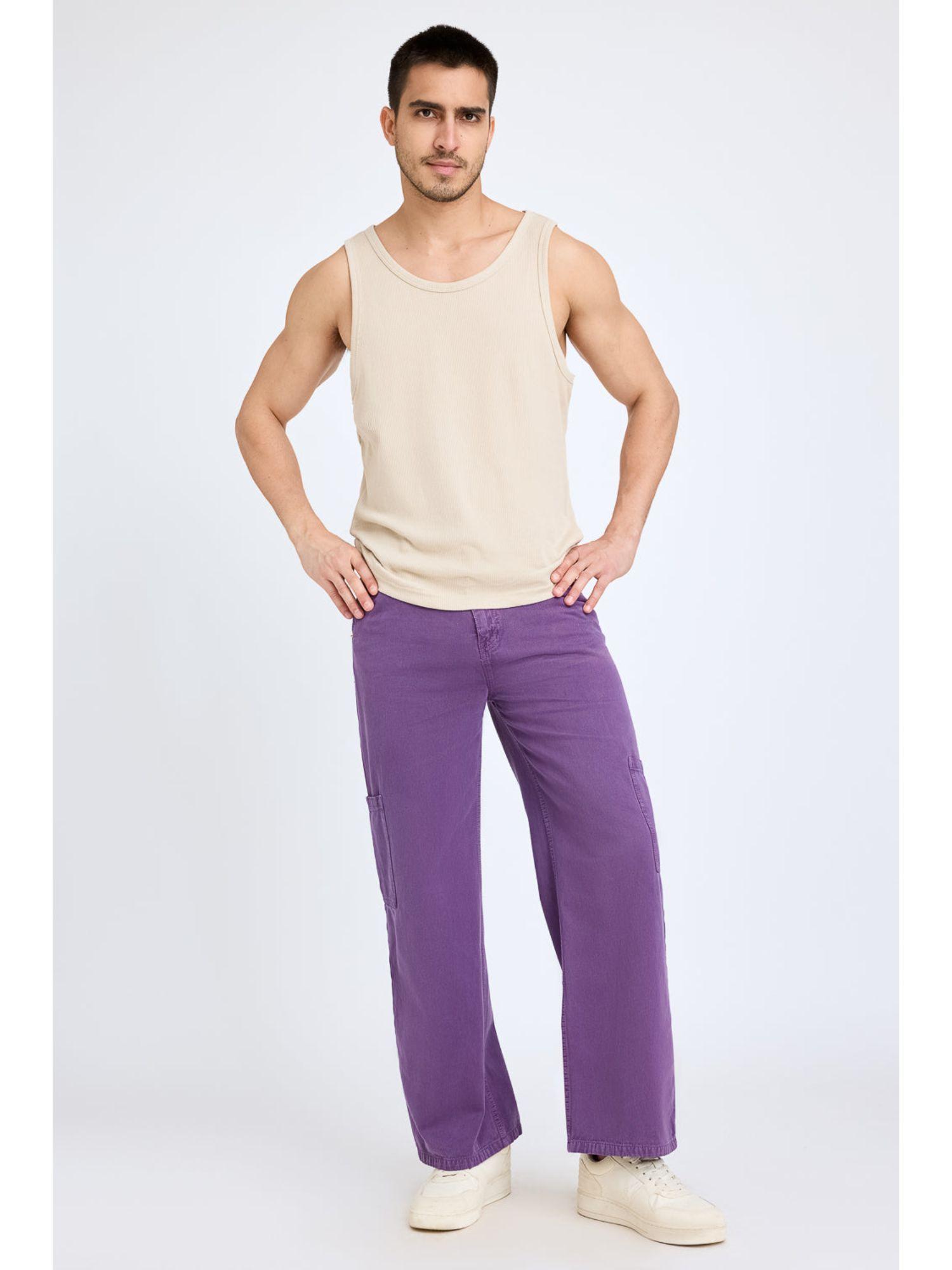 purple men's cargo style jeans