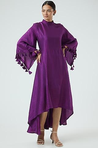 purple modal dupion flared midi dress
