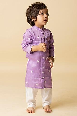purple modal satin & cotton voile kurta set for boys