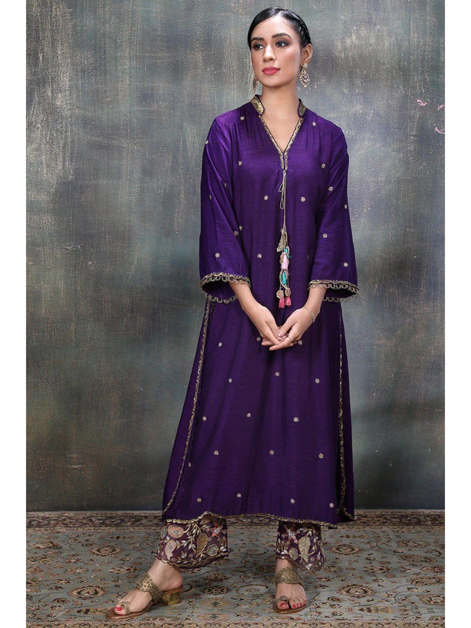 purple mughal jaal kurta with heavy palazzo (set of 2)