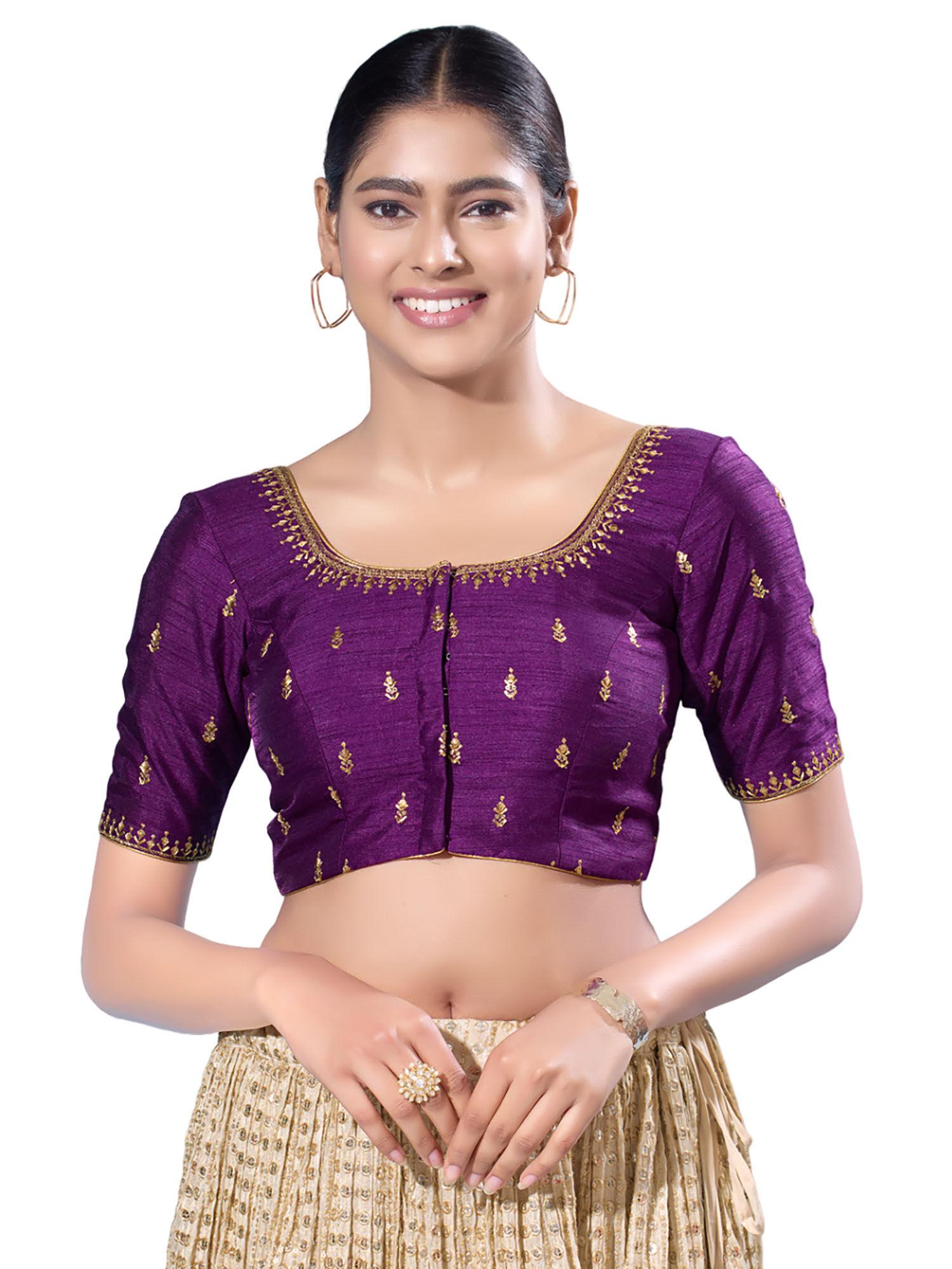 purple mulbury silk embroidered stitched blouse