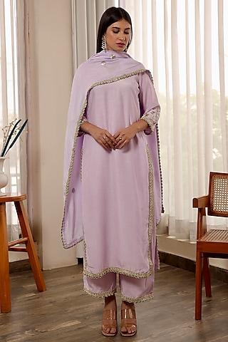 purple muslin kurta set