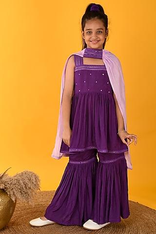 purple muslin silk sharara set for girls