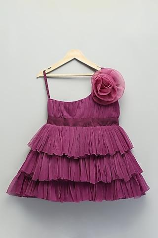 purple net & organza ruffled dress for girls