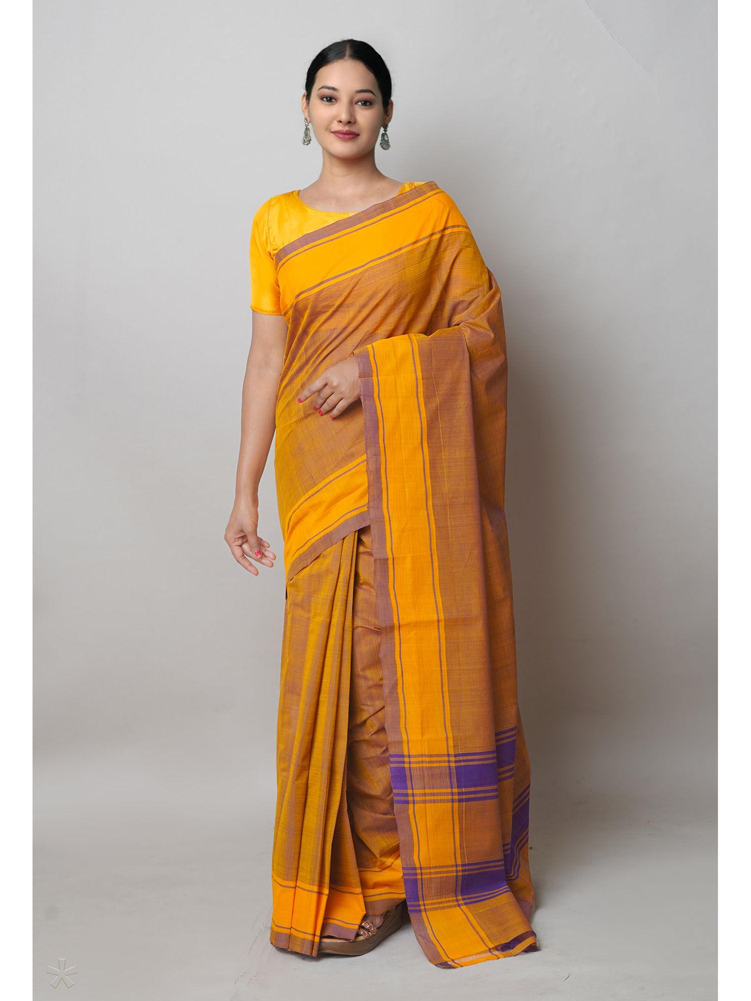 purple orange pure handloom cross weave mangalagiri cotton saree without blouse