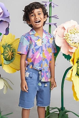 purple organic cotton floral printed shirt for boys