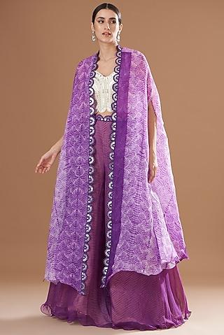 purple organza & raw silk printed cape set