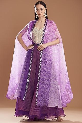 purple organza & silk shibori printed cape set