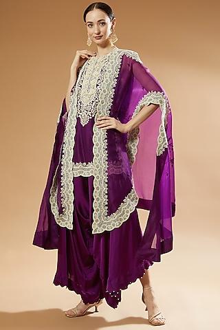 purple organza cape set