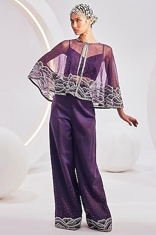 purple organza embellished cape set