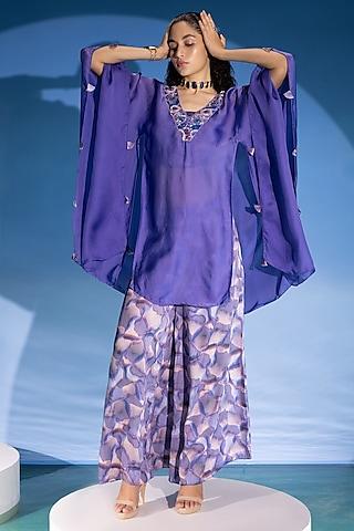 purple organza embellished cape set