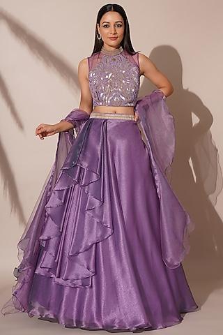 purple organza lehenga set