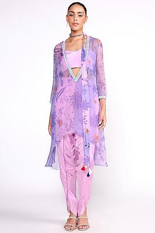 purple organza printed tunic set