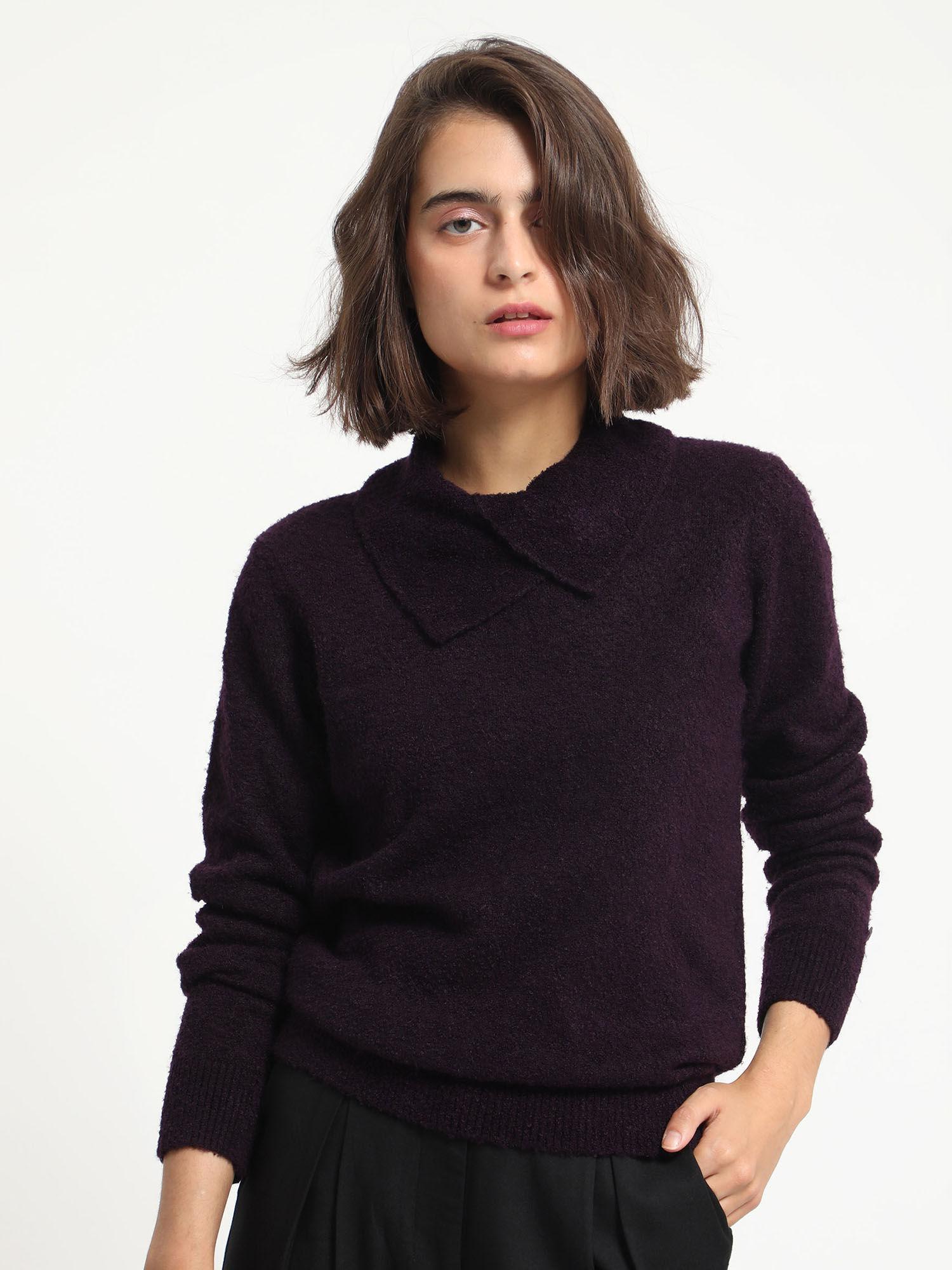 purple over lap neckline sweater