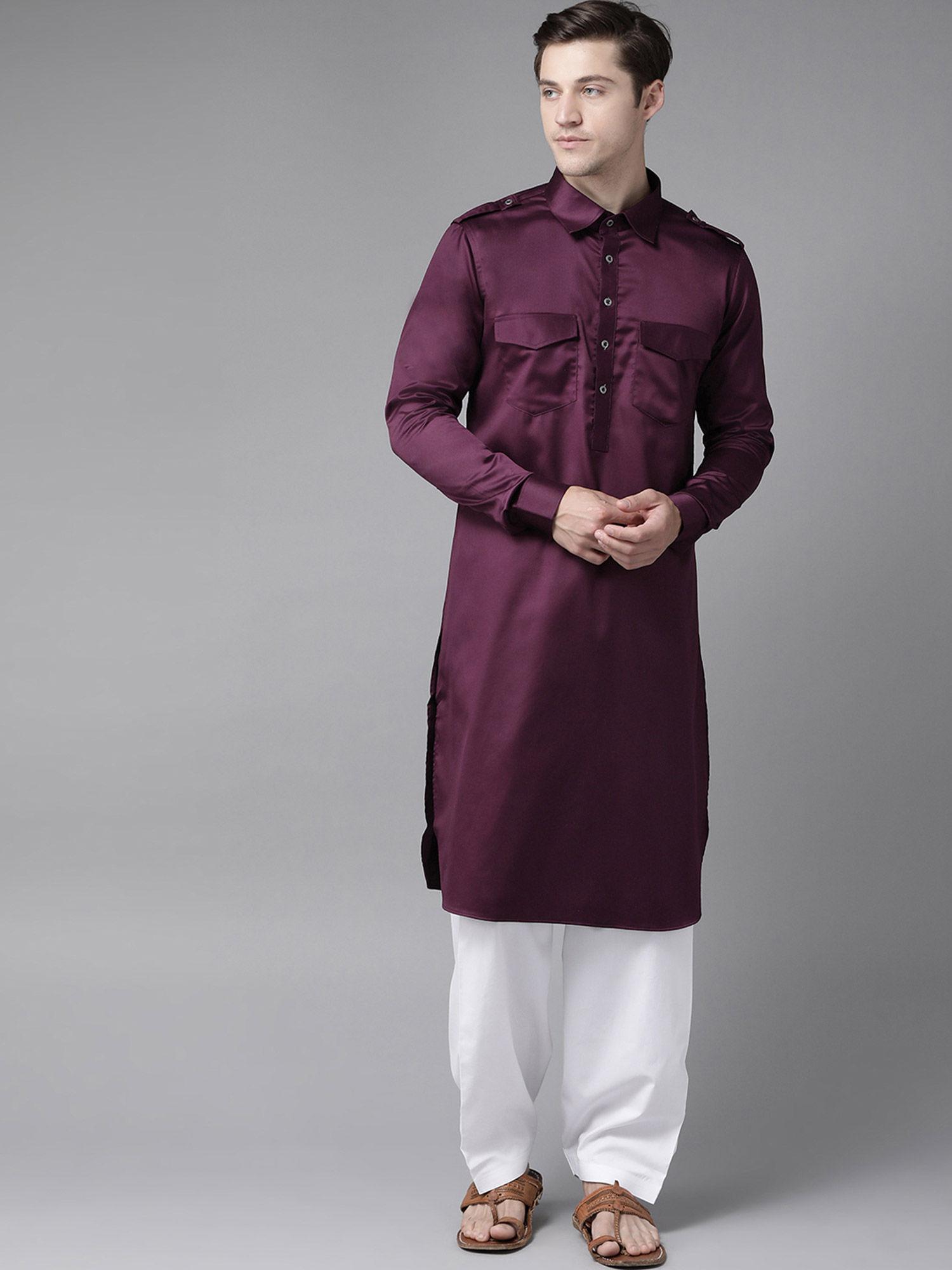 purple pathani kurta with salwar (set of 2)