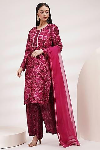 purple-pink upada silk hand-painted embellished kurta set