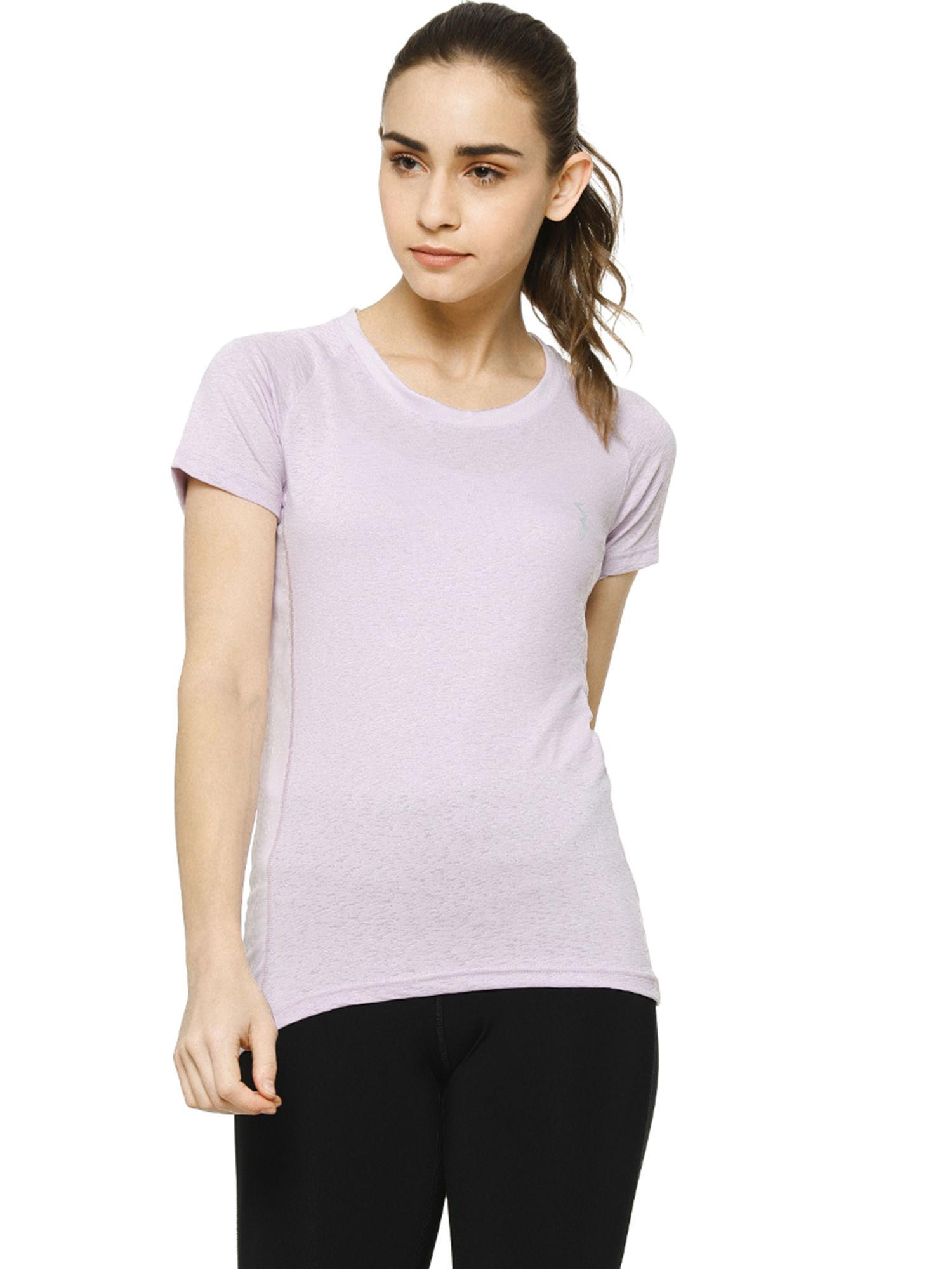 purple plain round neck jersey top