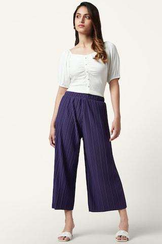 purple pleated ankle-length high rise casual women comfort fit culottes