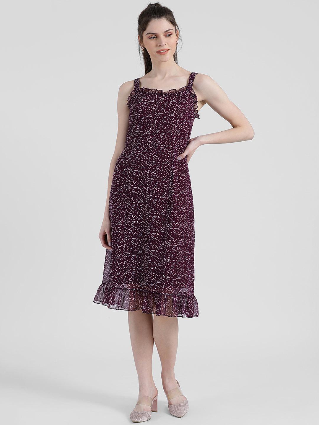 purple polka strappy midi dress for women